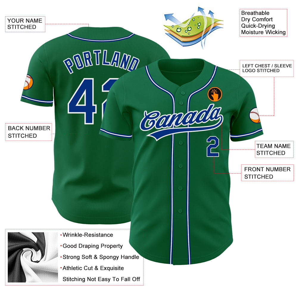Custom Kelly Green Royal-White Authentic Baseball Jersey - Sky-Custom