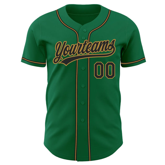 Custom Kelly Green Black-Old Gold Authentic Baseball Jersey - Sky-Custom