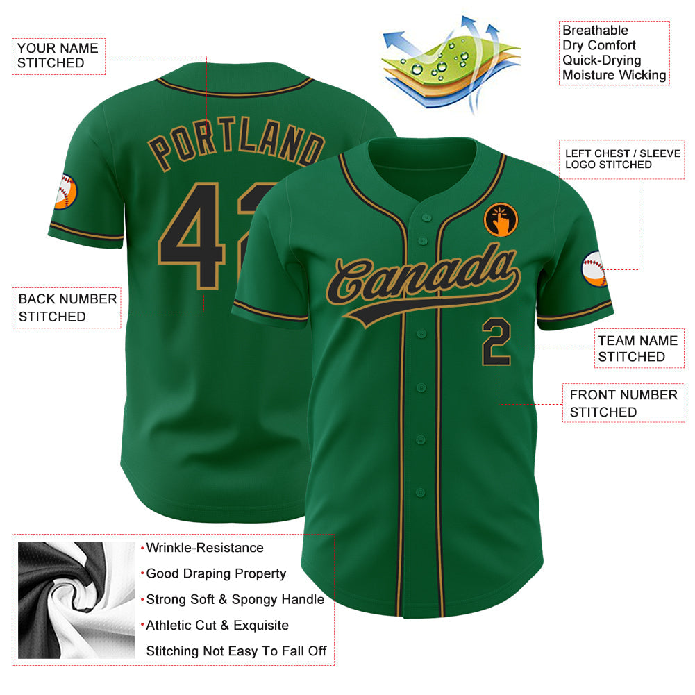 Custom Kelly Green Black-Old Gold Authentic Baseball Jersey - Sky-Custom