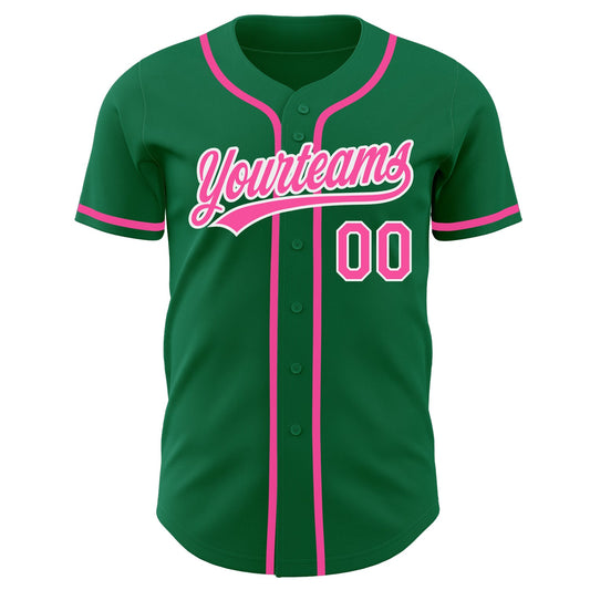 Custom Kelly Green Pink-White Authentic Baseball Jersey - Sky-Custom