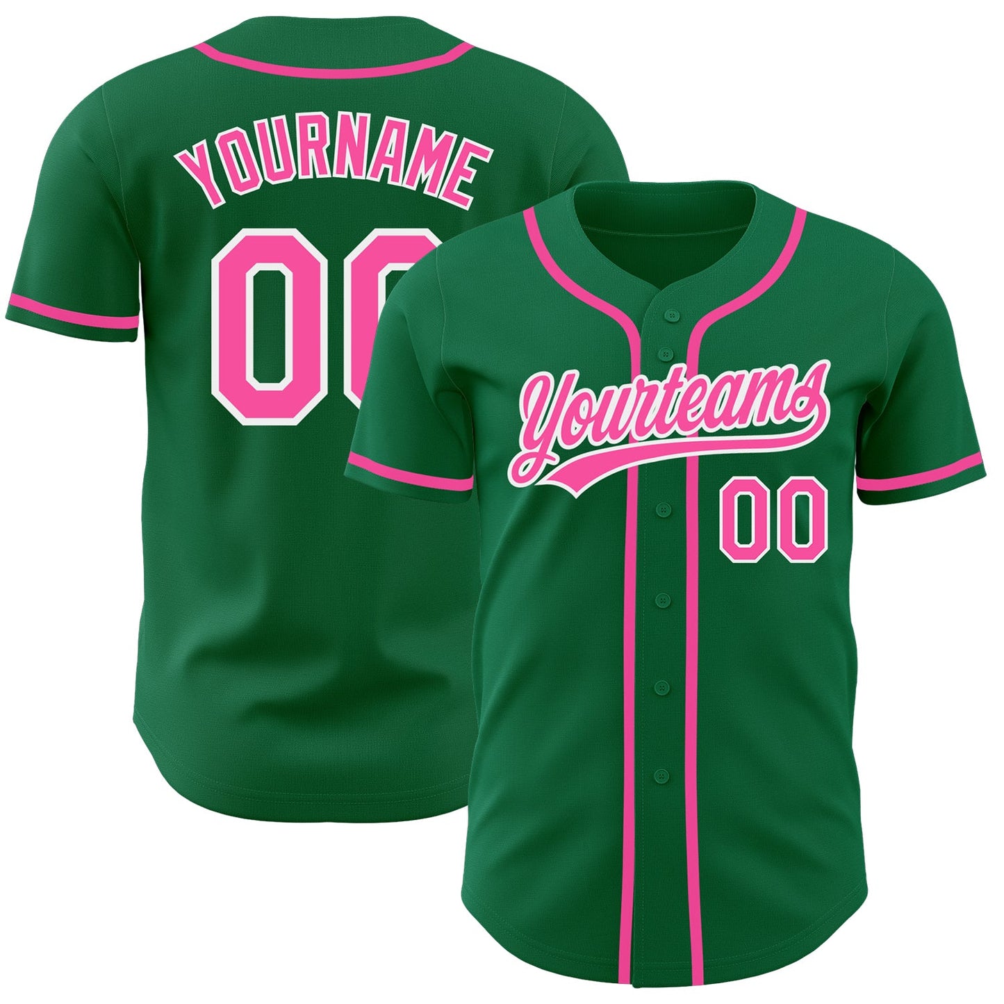 Custom Kelly Green Pink-White Authentic Baseball Jersey - Sky-Custom