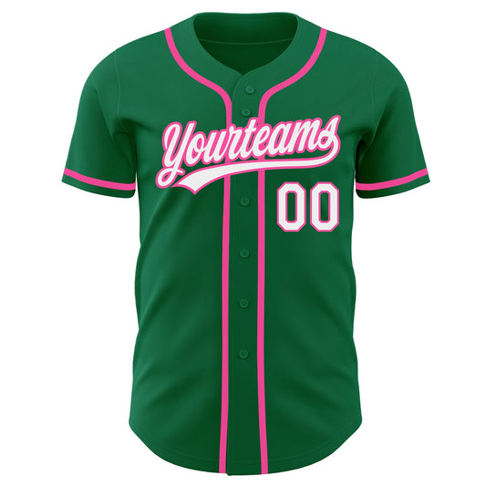 Custom Kelly Green White-Pink Authentic Baseball Jersey - Sky-Custom