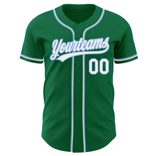 Custom Kelly Green White-Light Blue Authentic Baseball Jersey - Sky-Custom