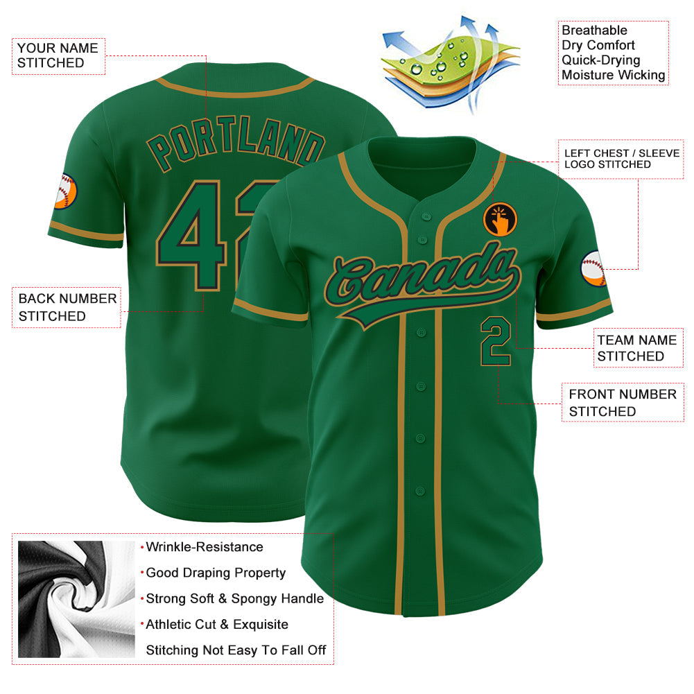 Custom Kelly Green Kelly Green Black-Old Gold Authentic Baseball Jersey - Sky-Custom