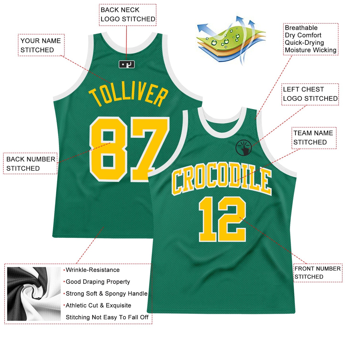 Custom Kelly Green Gold-White Authentic Throwback Basketball Jersey - Sky-Custom