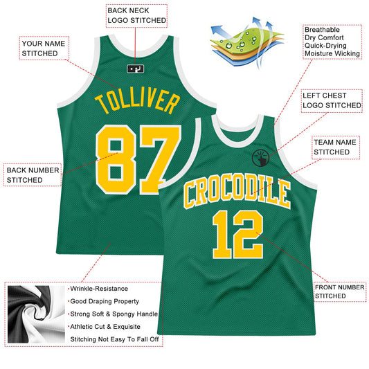 Custom Kelly Green Gold-White Authentic Throwback Basketball Jersey - Sky-Custom