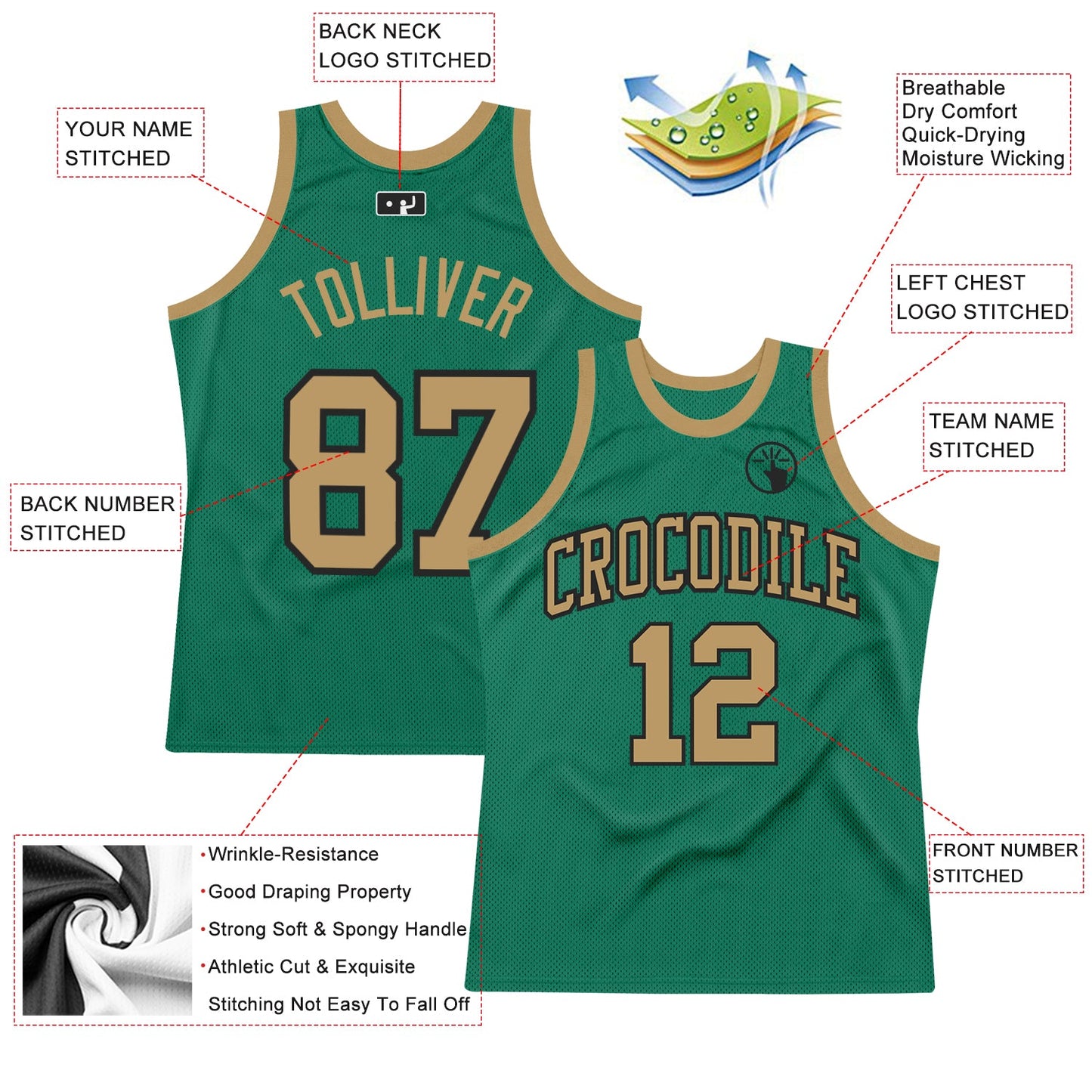 Custom Kelly Green Old Gold-Black Authentic Throwback Basketball Jersey - Sky-Custom