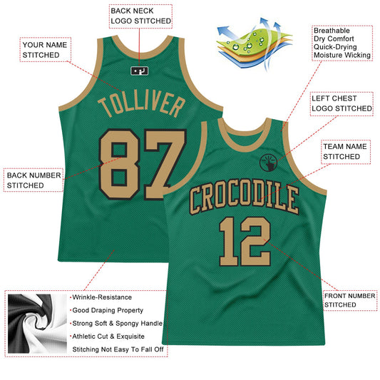 Custom Kelly Green Old Gold-Black Authentic Throwback Basketball Jersey - Sky-Custom