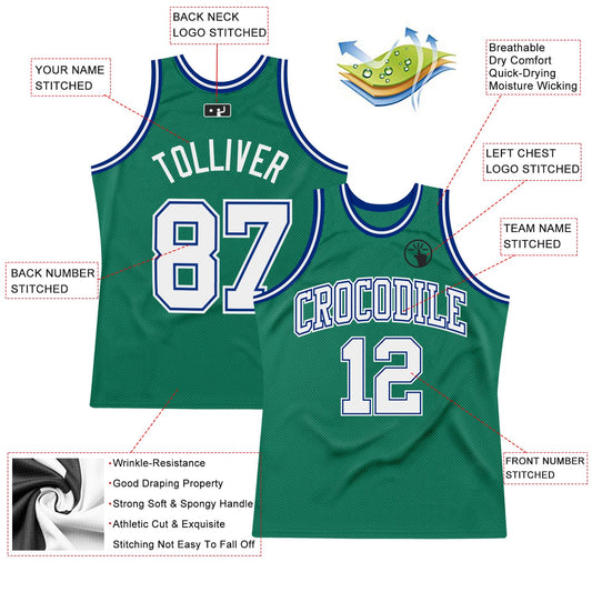 Custom Kelly Green White-Royal Authentic Throwback Basketball Jersey - Sky-Custom