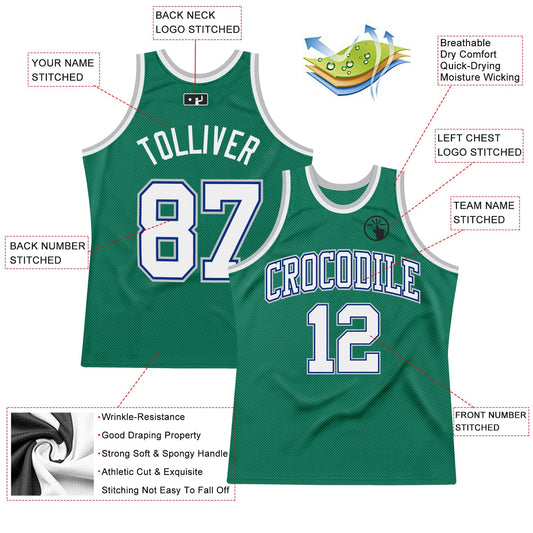 Custom Kelly Green White Royal-Gray Authentic Throwback Basketball Jersey - Sky-Custom