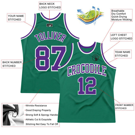 Custom Kelly Green Purple-White Authentic Throwback Basketball Jersey - Sky-Custom