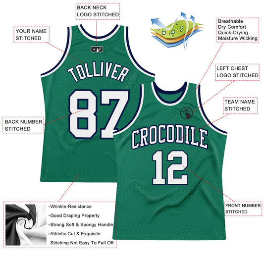 Custom Kelly Green White-Navy Authentic Throwback Basketball Jersey - Sky-Custom