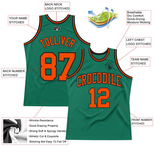 Custom Kelly Green Orange-Black Authentic Throwback Basketball Jersey - Sky-Custom