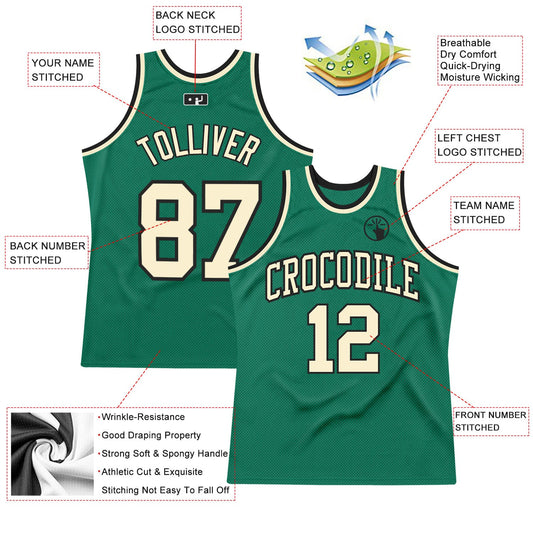 Custom Kelly Green Cream-Black Authentic Throwback Basketball Jersey - Sky-Custom