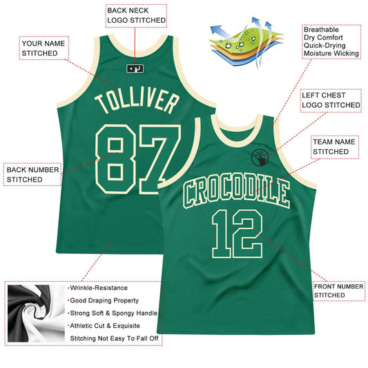 Custom Kelly Green Kelly Green-Cream Authentic Throwback Basketball Jersey - Sky-Custom