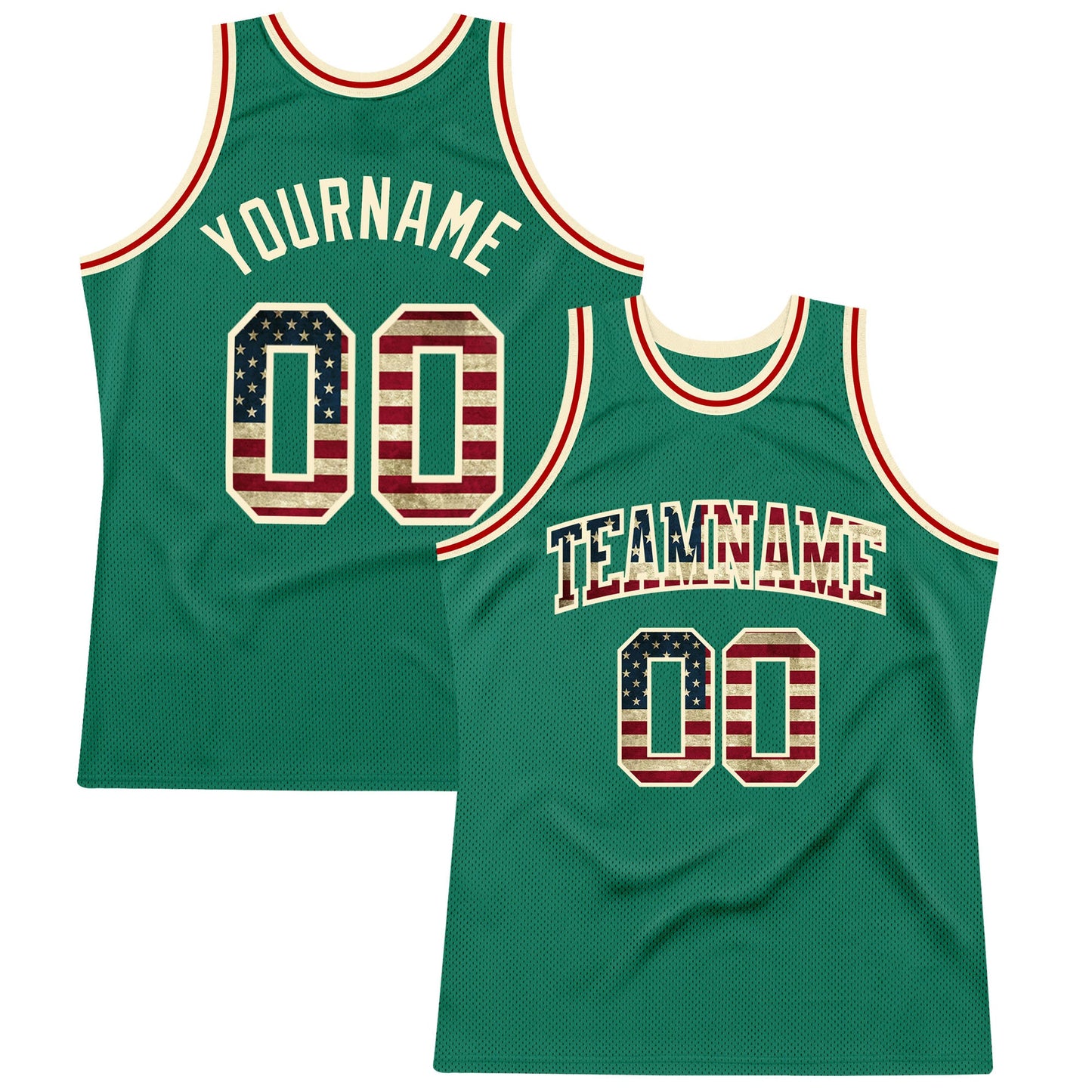 Custom Kelly Green Vintage USA Flag-Cream Authentic Throwback Basketball Jersey - Sky-Custom