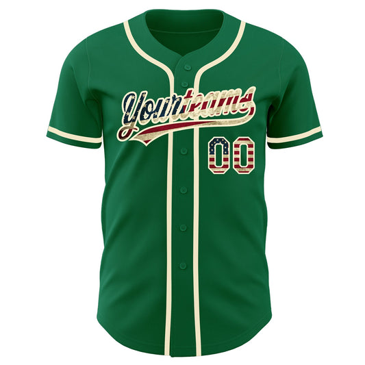 Custom Kelly Green Vintage USA Flag-Cream Authentic Baseball Jersey - Sky-Custom