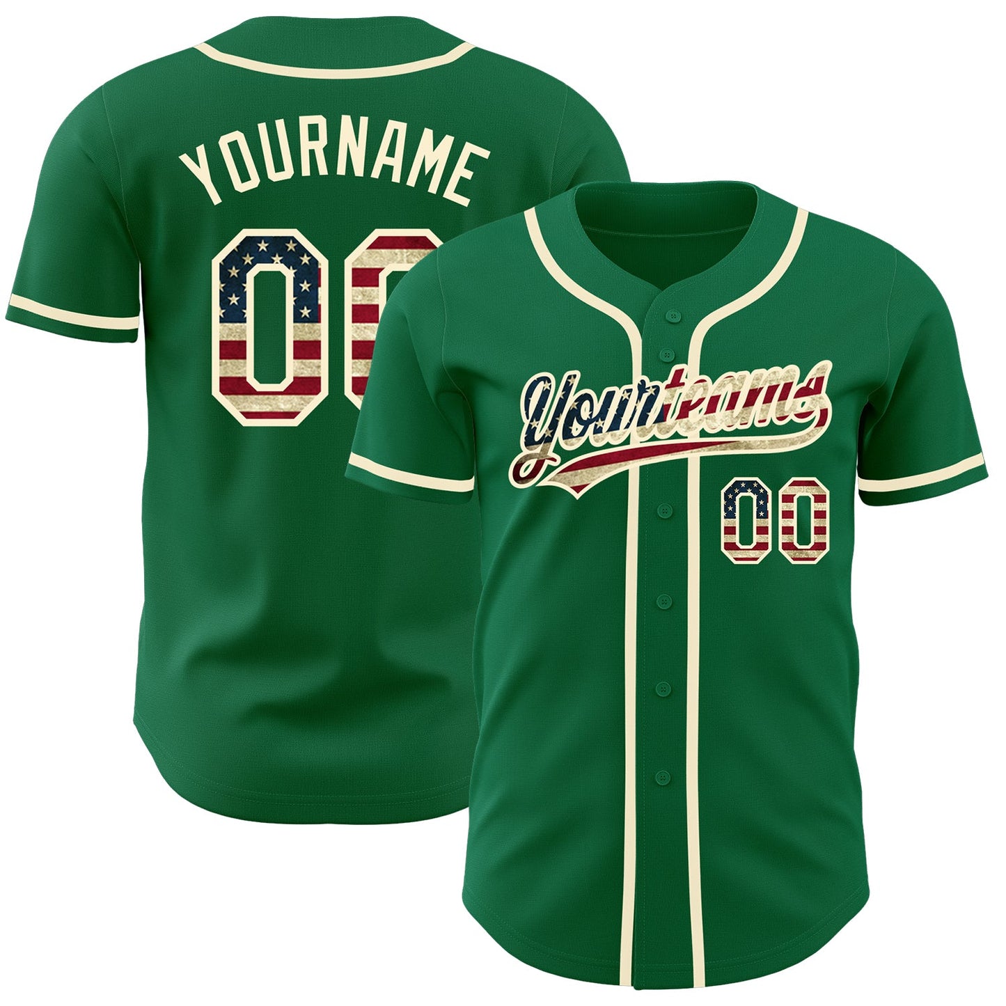 Custom Kelly Green Vintage USA Flag-Cream Authentic Baseball Jersey - Sky-Custom