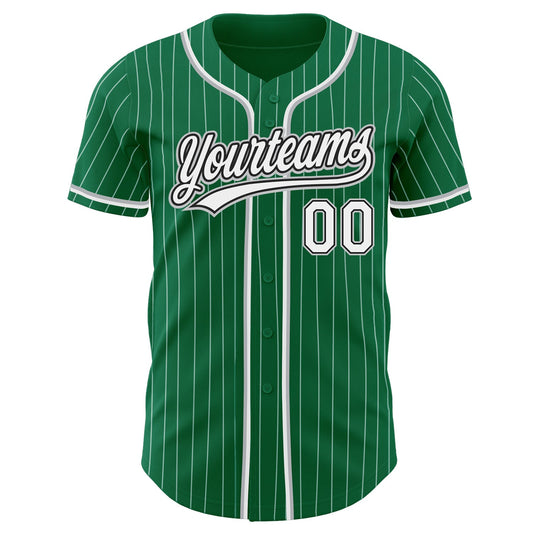 Custom Kelly Green White Pinstripe White Black-Gray Authentic Baseball Jersey - Sky-Custom