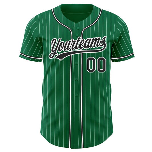 Custom Kelly Green White Pinstripe Black Authentic Baseball Jersey - Sky-Custom