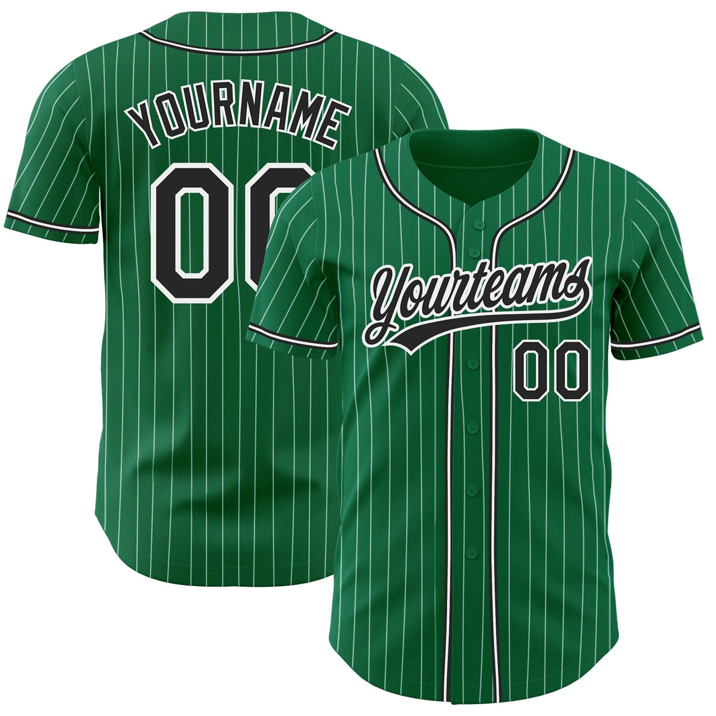 Custom Kelly Green White Pinstripe Black Authentic Baseball Jersey - Sky-Custom
