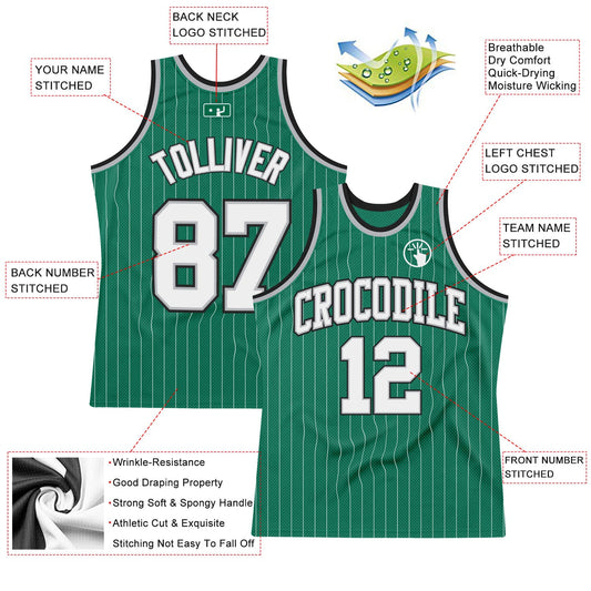 Custom Kelly Green White Pinstripe White Gray-Black Authentic Basketball Jersey - Sky-Custom
