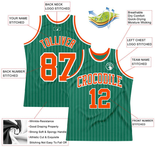 Custom Kelly Green White Pinstripe Orange Authentic Basketball Jersey - Sky-Custom