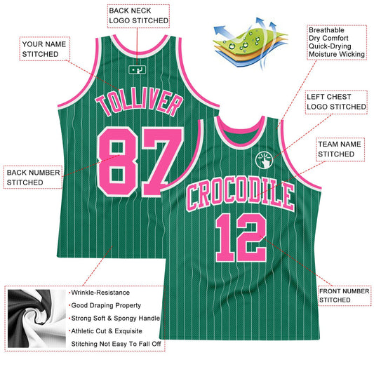 Custom Kelly Green White Pinstripe Pink Authentic Basketball Jersey - Sky-Custom