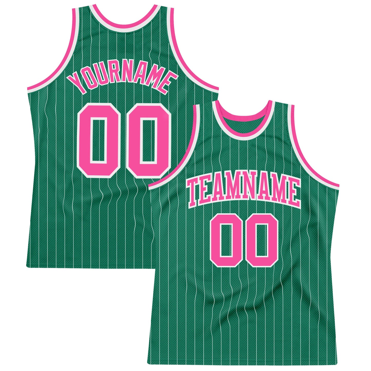 Custom Kelly Green White Pinstripe Pink Authentic Basketball Jersey - Sky-Custom