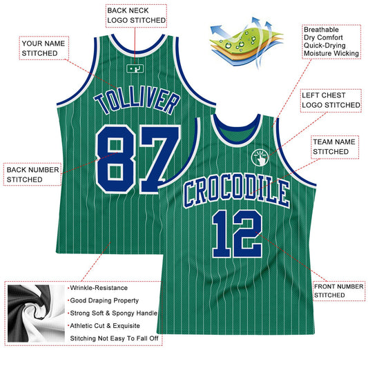 Custom Kelly Green White Pinstripe Royal Authentic Basketball Jersey - Sky-Custom