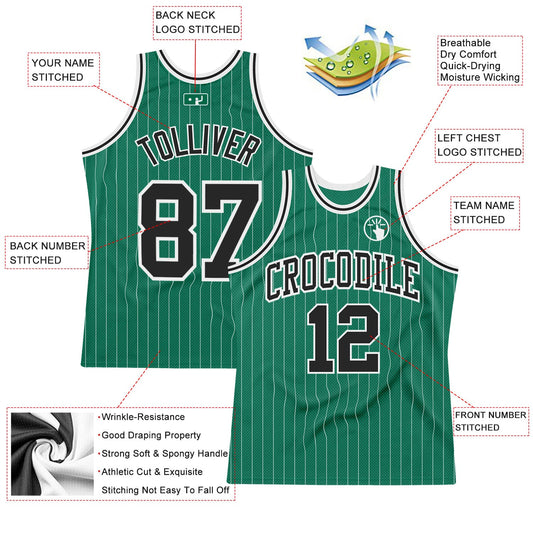 Custom Kelly Green White Pinstripe Black Authentic Basketball Jersey - Sky-Custom