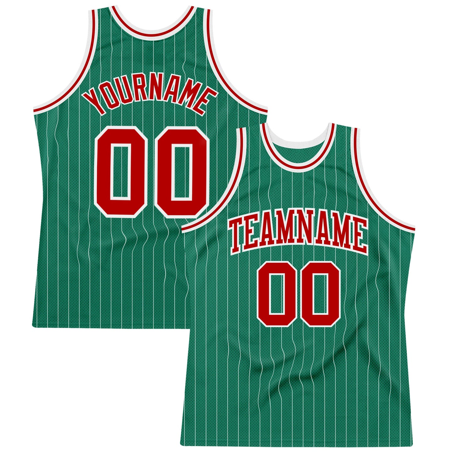 Custom Kelly Green White Pinstripe Red Authentic Basketball Jersey - Sky-Custom