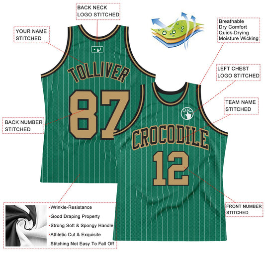 Custom Kelly Green White Pinstripe Old Gold-Black Authentic Basketball Jersey - Sky-Custom