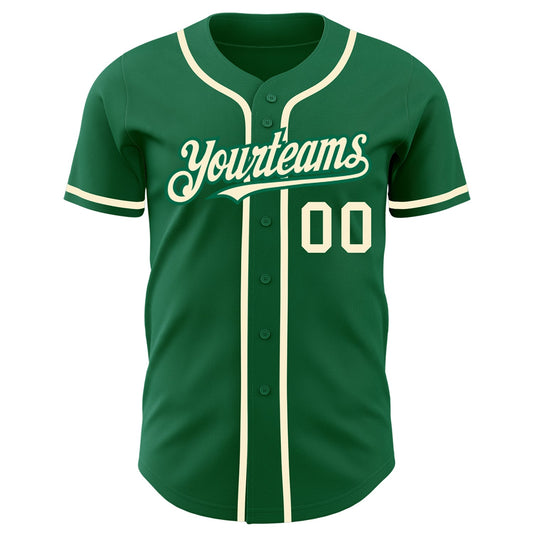 Custom Kelly Green Cream Authentic Baseball Jersey - Sky-Custom