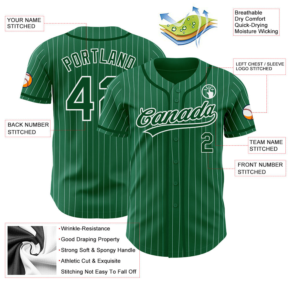 Custom Kelly Green White Pinstripe Green Authentic Baseball Jersey - Sky-Custom