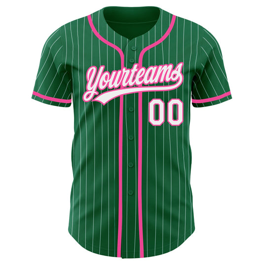 Custom Kelly Green White Pinstripe Pink Authentic Baseball Jersey - Sky-Custom