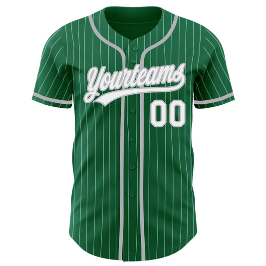 Custom Kelly Green White Pinstripe Gray Authentic Baseball Jersey - Sky-Custom