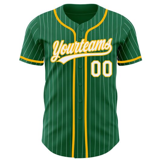 Custom Kelly Green White Pinstripe Gold Authentic Baseball Jersey - Sky-Custom