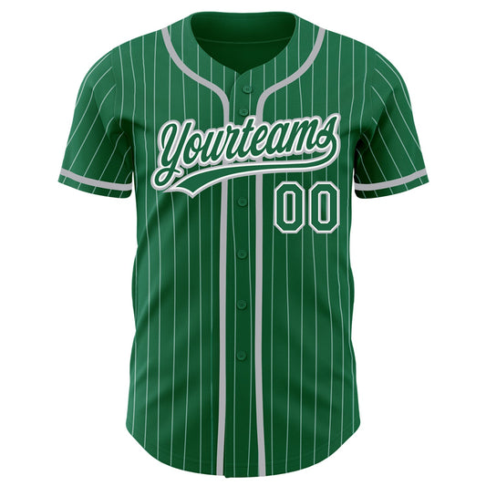 Custom Kelly Green White Pinstripe Gray Authentic Baseball Jersey - Sky-Custom