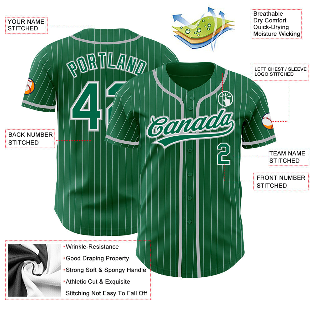 Custom Kelly Green White Pinstripe Gray Authentic Baseball Jersey - Sky-Custom