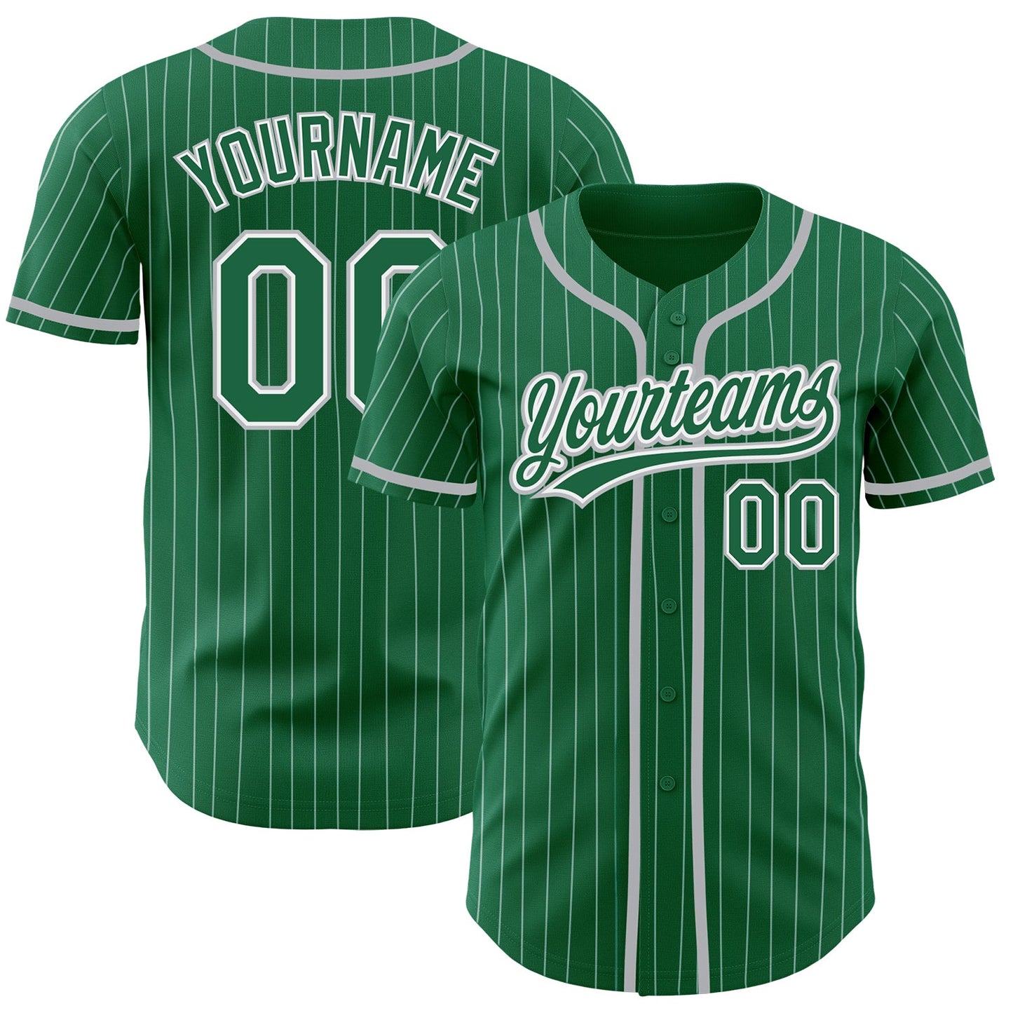 Custom Kelly Green White Pinstripe Gray Authentic Baseball Jersey - Sky-Custom
