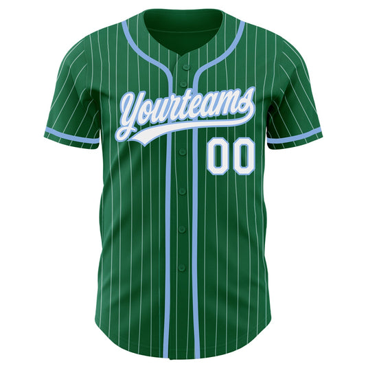 Custom Kelly Green White Pinstripe Light Blue Authentic Baseball Jersey - Sky-Custom