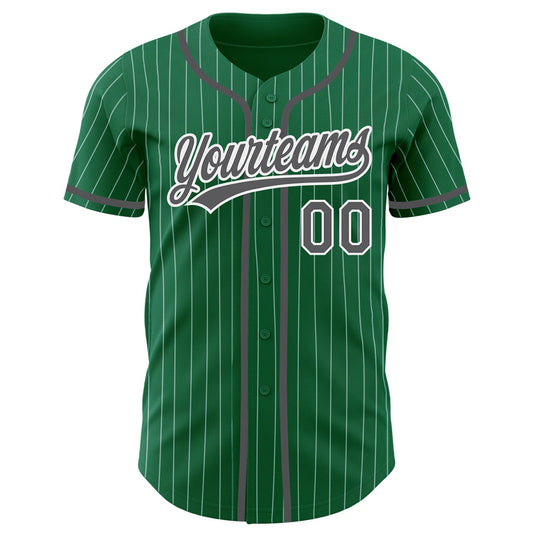 Custom Kelly Green White Pinstripe Steel Gray Authentic Baseball Jersey - Sky-Custom