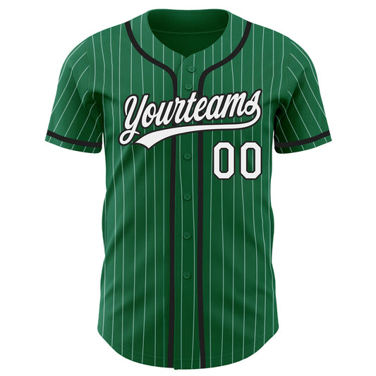 Custom Kelly Green White Pinstripe Black Authentic Baseball Jersey - Sky-Custom