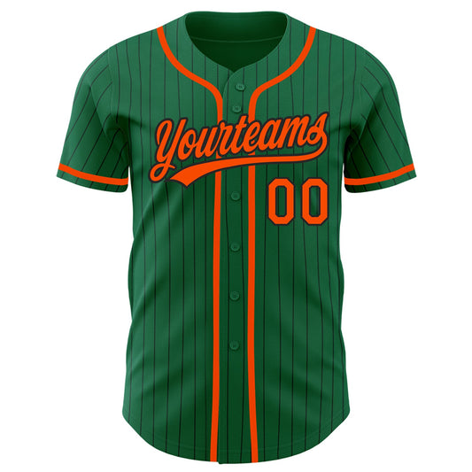 Custom Kelly Green Black Pinstripe Orange Authentic Baseball Jersey - Sky-Custom