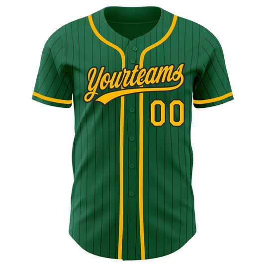 Custom Kelly Green Black Pinstripe Gold Authentic Baseball Jersey - Sky-Custom