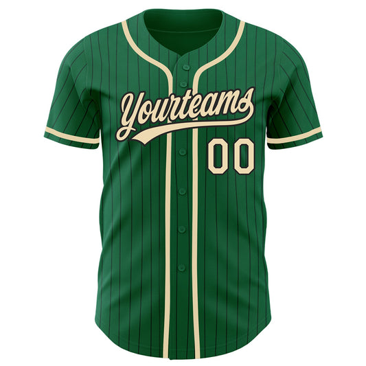 Custom Kelly Green Black Pinstripe City Cream Authentic Baseball Jersey - Sky-Custom