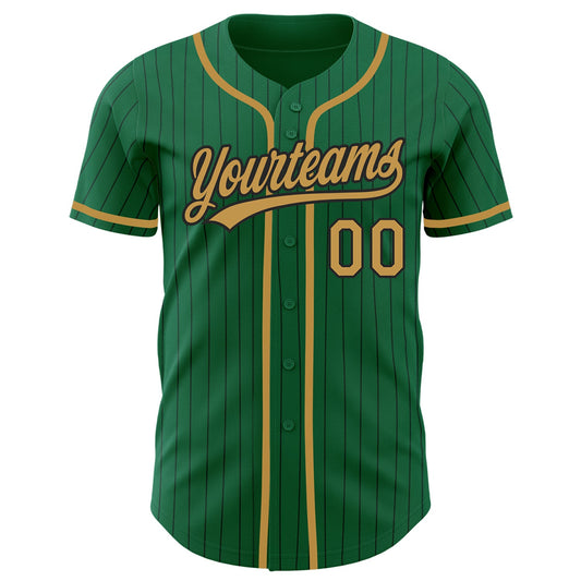 Custom Kelly Green Black Pinstripe Old Gold Authentic Baseball Jersey - Sky-Custom
