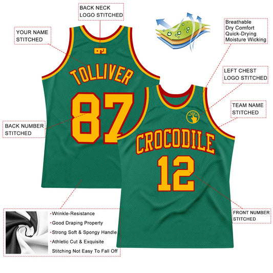 Custom Kelly Green Gold-Red Authentic Throwback Basketball Jersey - Sky-Custom