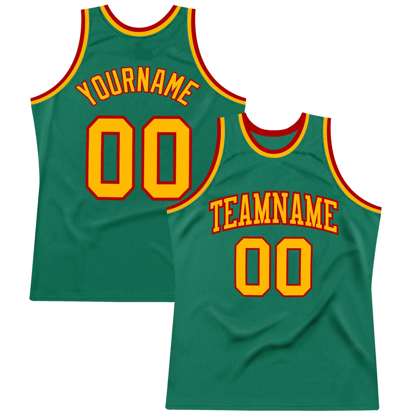 Custom Kelly Green Gold-Red Authentic Throwback Basketball Jersey - Sky-Custom